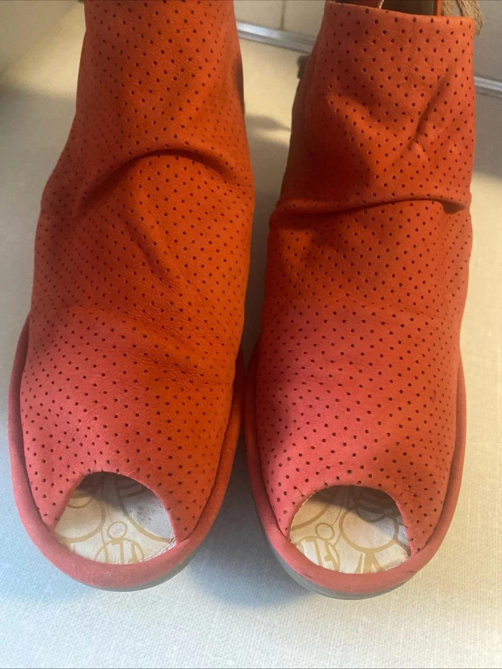 Fly London Lace Up Open Toe Wedge Sandals Red Suede Womens 37 US 6 6.5